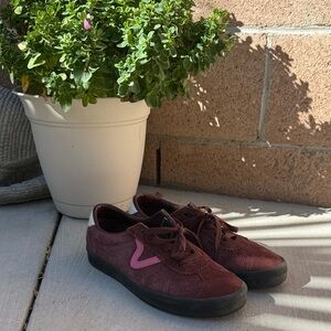 Burgundy Suede Vans with Pink ‘V’